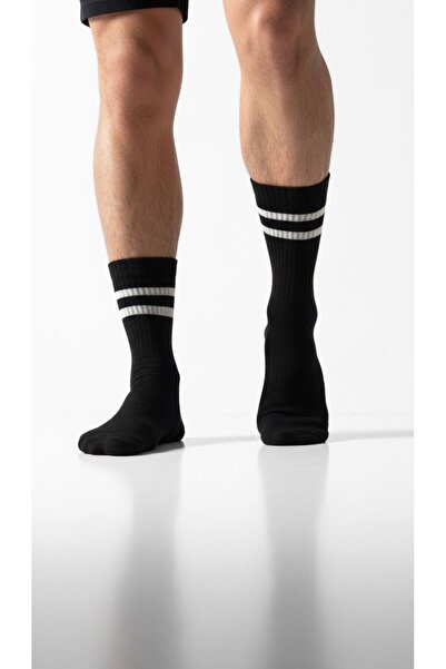Plus Scorpion Men's 2-Pack Tennis Socks – Black and White Striped Sports Socks – Breathable Flexible Toe