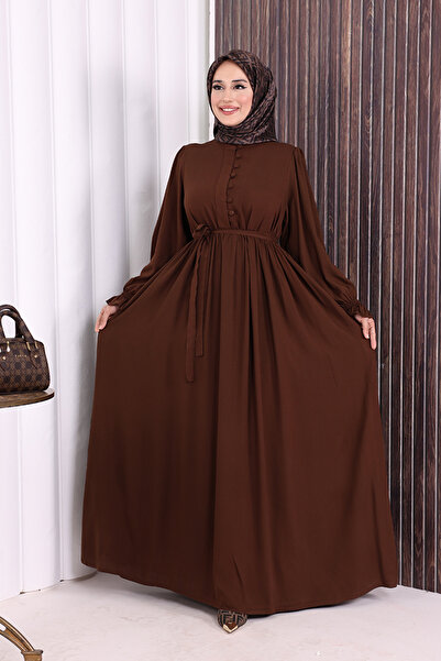 Bym Fashion Button Detail Dress 6055 Brown