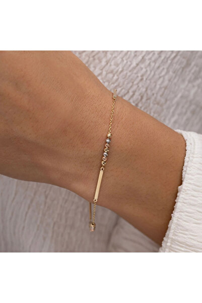 NİSERAJEWELLERY Plakalı Dorika Altın Top Detaylı Tasarım Altın Bileklik