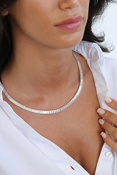 NİSERAJEWELLERY Yarım Tur Beyaz Altın Su Yolu Kolye