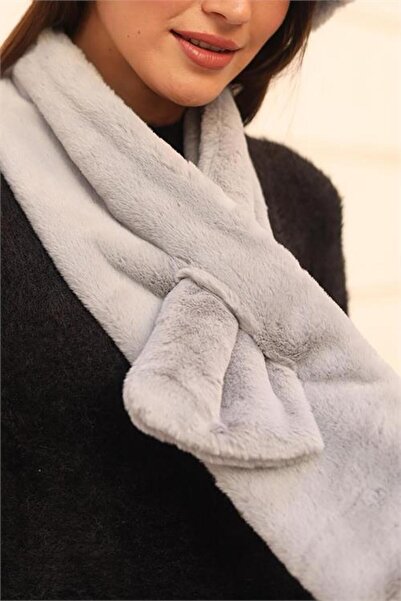 Neşeli Butik Women's Gray Plush Scarf Neck Warmer Nbaks040