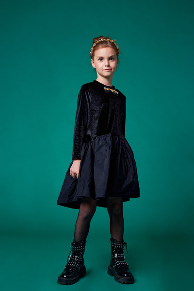 SheShe Siyah Kadife Tafta Elbise