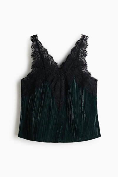 H&M Dantel Şeritli Kadife Üst