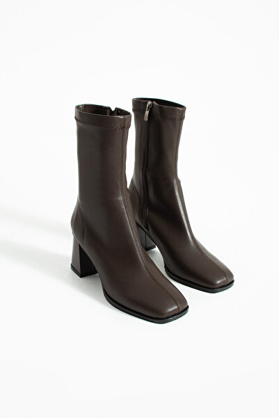 onthestar Kadın Topuklu Bot Küt Burun Yandan Fermuarlı