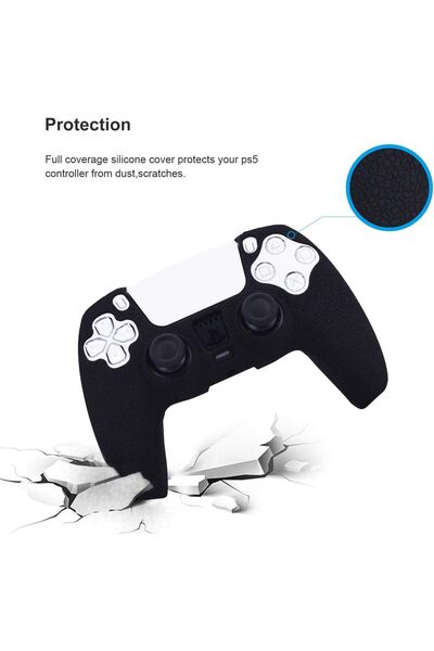 eWINNER Leather Texture Soft Silicone Case for Sony PlayStation 5 DualSense Controller (Black)
