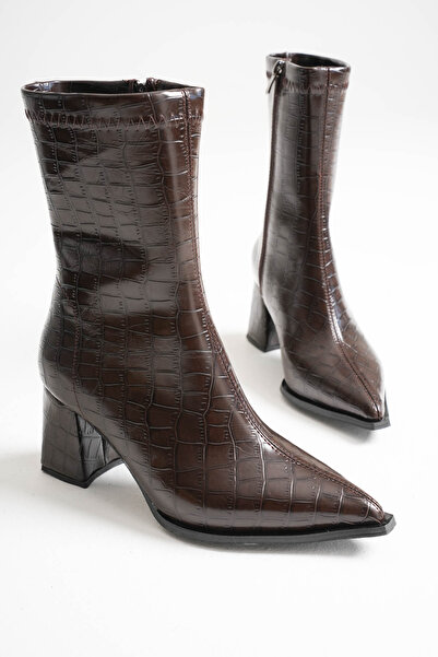 CİMİLİ SHOES حذاء نسائي بكعب جلدي بمقدمة مدببة وسحاب جانبي وكعب سميك