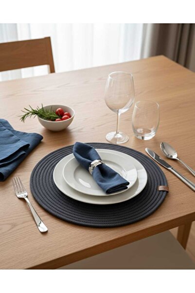 MTG JÜT TASARIM Füme Yuvarlak Model Düz Jüt Amerikan Servis (Supla) – 6 Adet