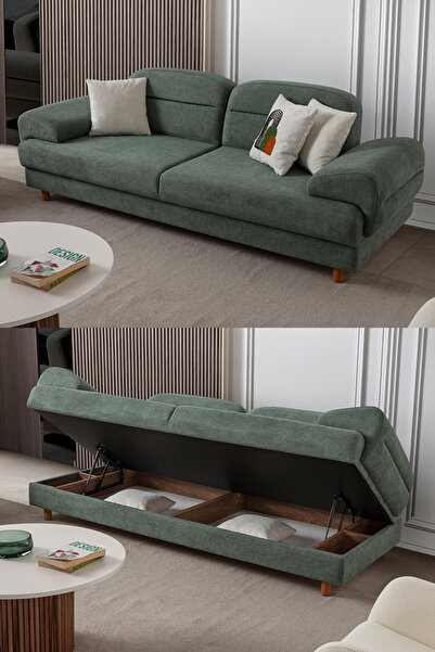 Eymense Lizbon Yataklı Sandıklı Üçlü Koltuk Yeşil