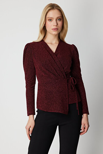 Mi Pret a Porter Mi Yandan Bağcıklı Simli Bluz