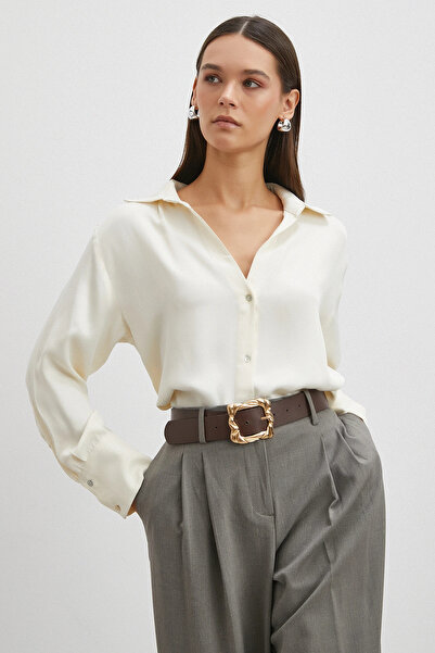 Never more Viscose Satin Shirt Ecru