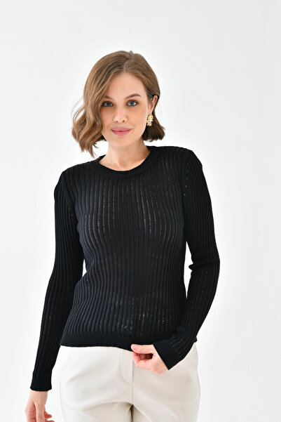 Park Karon Women's Crew Neck Knit Detail Knitwear Sweater