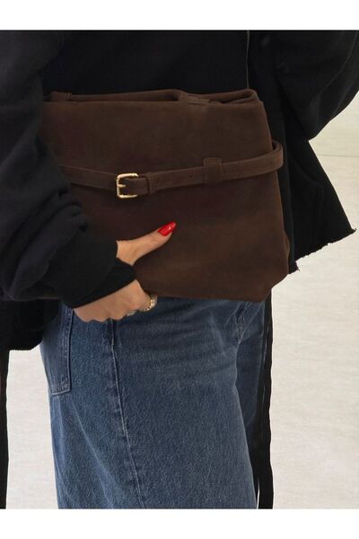 DIVA CHARMS Brown suede genuine leather bag