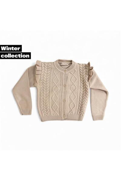 Gocoland Patterned Knit Design Ruffle Detail on the Shoulder Knitwear Cardigan