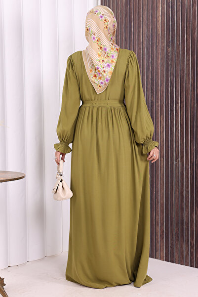 Bym Fashion Button Detail Dress 6055 Oil Green