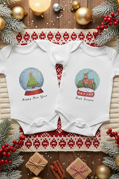 Messido 2-Piece New Year Themed Printed Baby Bodysuit Set (100% Cotton)
