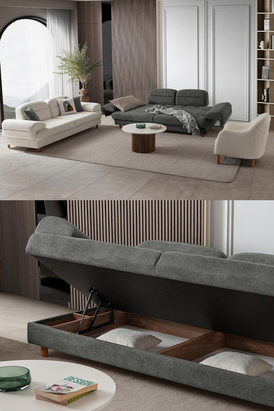 Eymense Lizbon Yataklı Sandıklı Koltuk Takımı 3+3+1 Antrasit