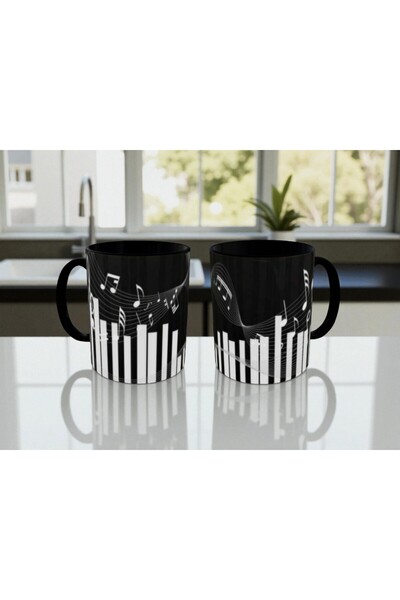 ALPŞAN TİCARET Piano Printed Mug Cup Gift for Music Teacher Mug Cup Sheet Music and Piano Mug Cup