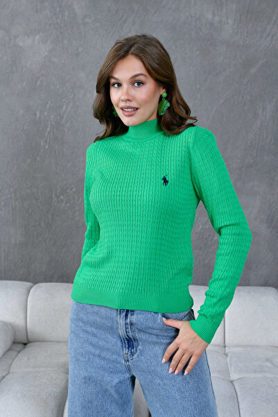 Park Karon Women's Mock Neck Hair Braid Embroidery Detailed Knitwear Sweater