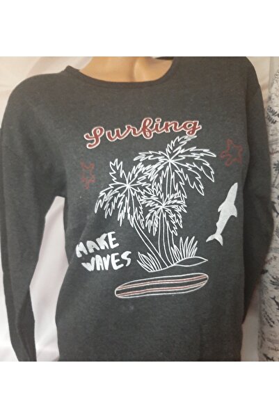 Butik Dark Gray Long-Sleeved Top and Long Bottom Women's Pajama Set