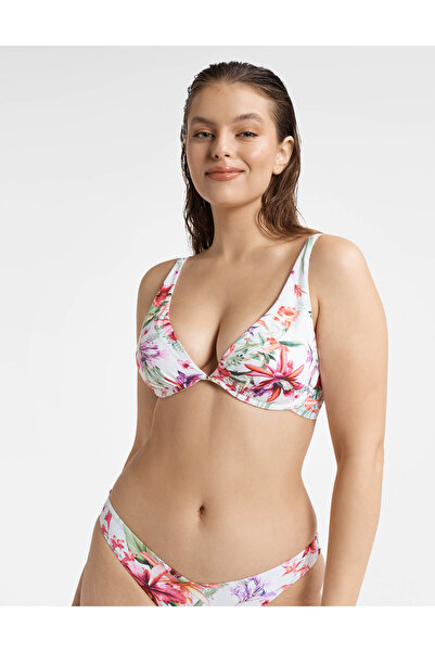 ESOTIQ Bikini Top Push Up Bra Triangle Design Tropical Floral Pattern Underwired Sexy | Lagoon