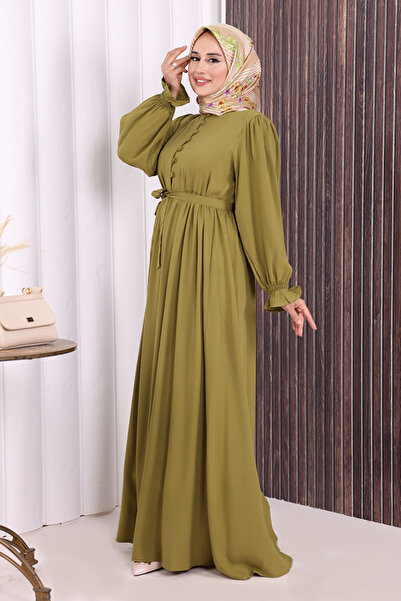 Bym Fashion Button Detail Dress 6055 Oil Green