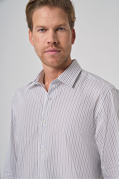 Morven Men's Black Cotton Trend Striped Dynamic Fit Hard Collar Shirt