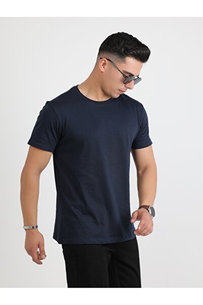 Pientro Erkek LACİVERT %100 Pamuk Yumuşak Dokulu Slim Fit Dar Kesim Bisiklet ...