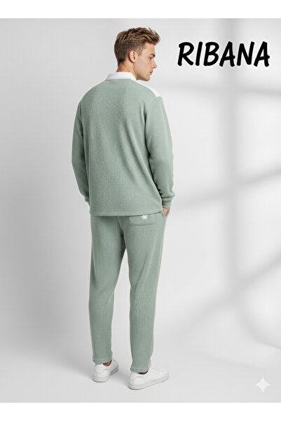 ribana Unisex Printed Pocket Elastic Waist Zippered Shirt Collar Bottom-Top 2-Piece Set