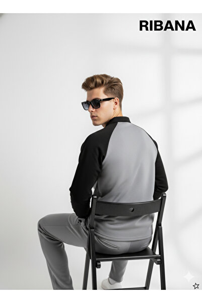 ribana Unisex Printed Pocket Elastic Waist Zippered Shirt Collar Bottom-Top 2-Piece Set