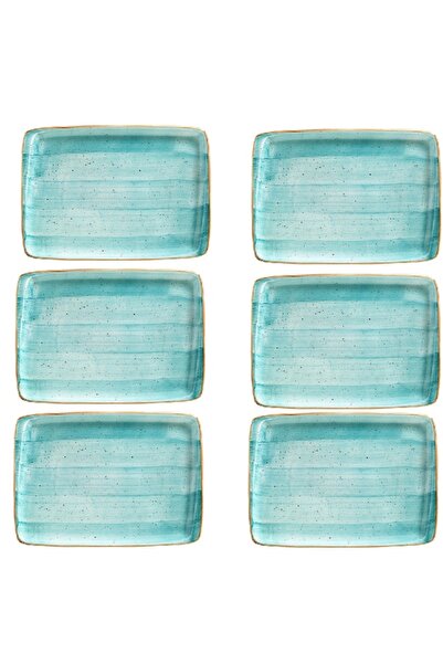 Bonna Set 6 farfurii dreptunghiulare turquoise portelan Aqua 23x16cm