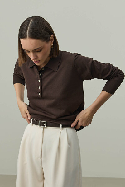 Fahhar Long Sleeve Polo Neck Knitwear Brown