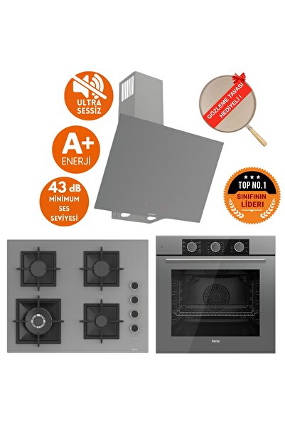 Ferre FryArt&SilentArt EVMA/ Sessiz Antrasit Gri Ankastre Set (D079-SA + QXE62CPR + SC408-WFA wok)