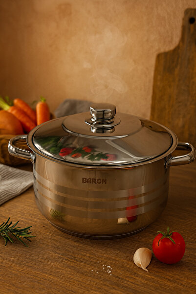 KAMPANYALI Baron Large Family Size Stainless Steel Cookware |   Deep Steel Cooking Pot |   30 cm / 11.5 Liters