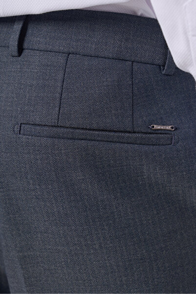 Morven Men's Navy Blue Polyviscon Trend Patterned Dynamic Fit Trousers