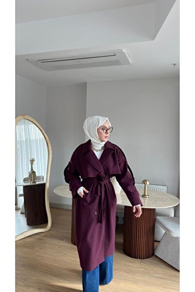 Molly Nelly Women's Long Collar Detailed Belted Cashmere Coat