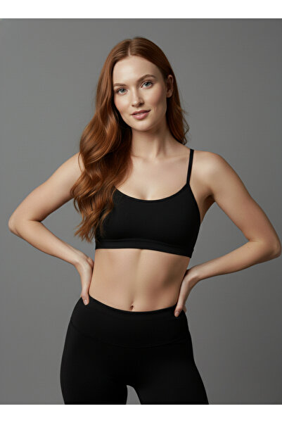 Hmd Women's Adjustable Padded String Strap Black Half Tank Top