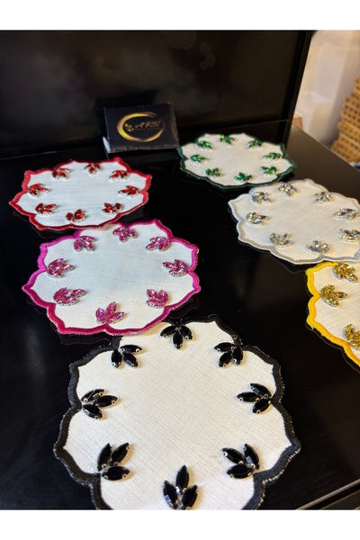 ARS HOME DEKOR Multi-Colored 6-Piece Coffee Presentation Tray Napkin, Cocktail Napkin, Colorful Stone Presentation Holder Napkin