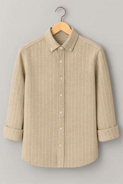 mavisima erkek giyimi Men's Cream Pinstripe Lumberjack Style Shirt – Comfortable Fit New Season Stylish Combination Trend