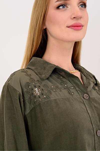 Park Moda 11429 ROCHIE DE CATIFELĂ CU DETALII DE PIELE DE CĂPĂTĂ CU FLORI LOVA