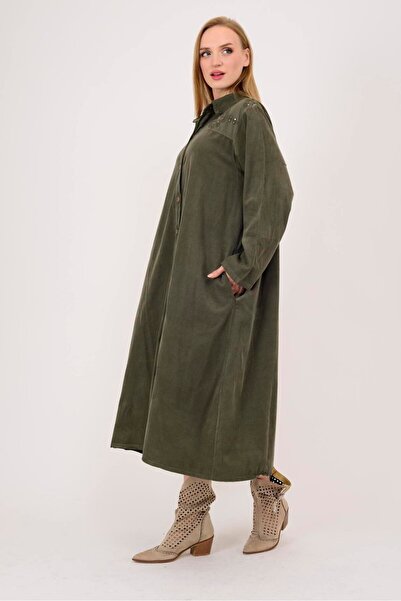 Park Moda 11429 ROCHIE DE CATIFELĂ CU DETALII DE PIELE DE CĂPĂTĂ CU FLORI LOVA