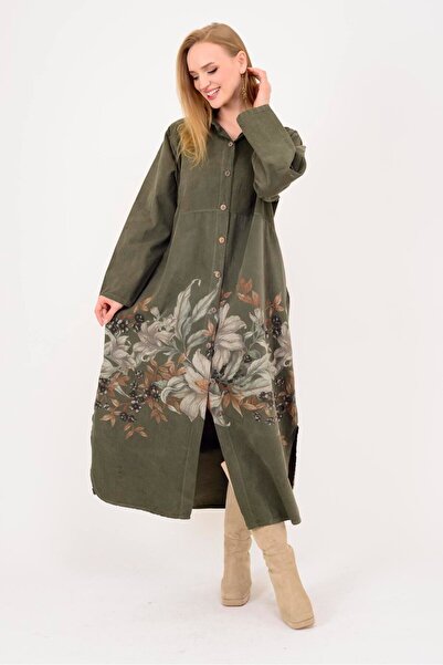 Park Moda 10974 ROCHIE CĂMĂȘĂ DE CATIFELĂ CU MODEL FLORAL LOVA