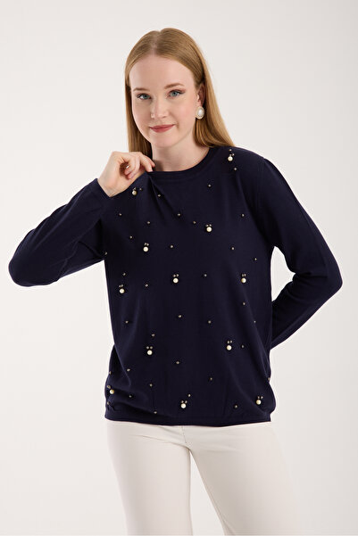 Moda Days Pearl Detailed Crew Neck Knit Blouse