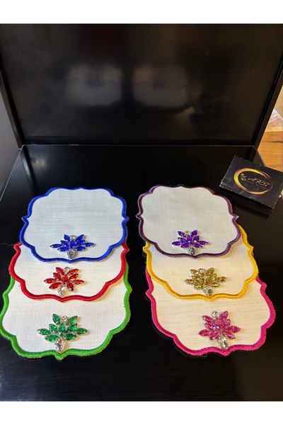 ARS HOME DEKOR Multi-Colored 6-Piece Coffee Presentation Tray Napkin, Cocktail Napkin, Colorful Stone Presentation Holder Napkin