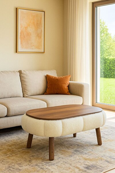 KOKİ DESİGN PAPATYA BOHEM Orta Sehpa Beyaz Wellsoft Kumaş Kaplamalı