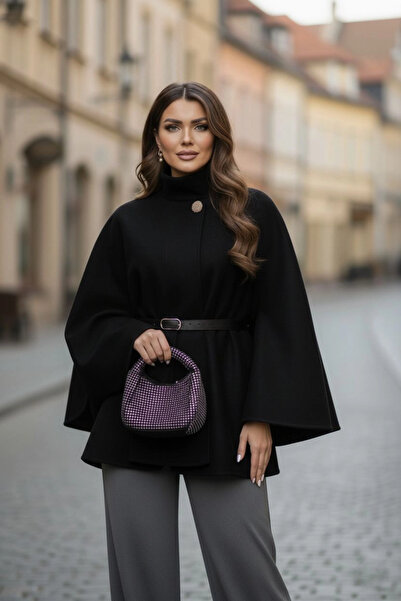 PASTELASTORE Gold Detailed Cashmere Cape Poncho 6100