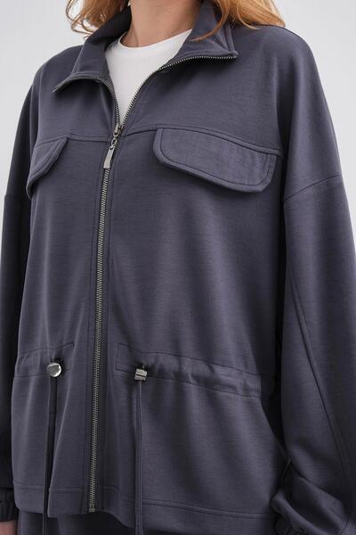 Basicpark Smoked Women's Full-Length Zippered Mock Neck Piece Premium Modal Top and Bottom Set