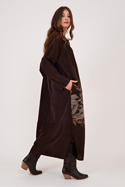 Park Moda 10974 Lova Flower Pattern Tie-Up Velvet Shirt Dress