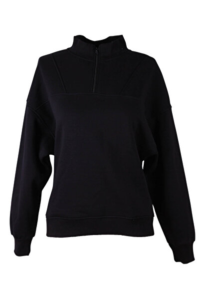 trender Mock Neck Zippered Black Women's Sweatshirt 26Kl71S95008