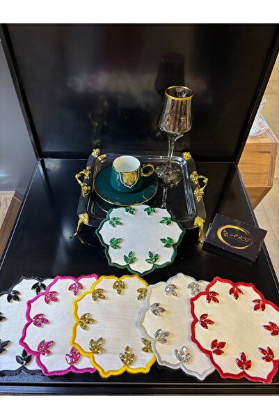 ARS HOME DEKOR Multi-Colored 6-Piece Coffee Presentation Tray Napkin, Cocktail Napkin, Colorful Stone Presentation Holder Napkin