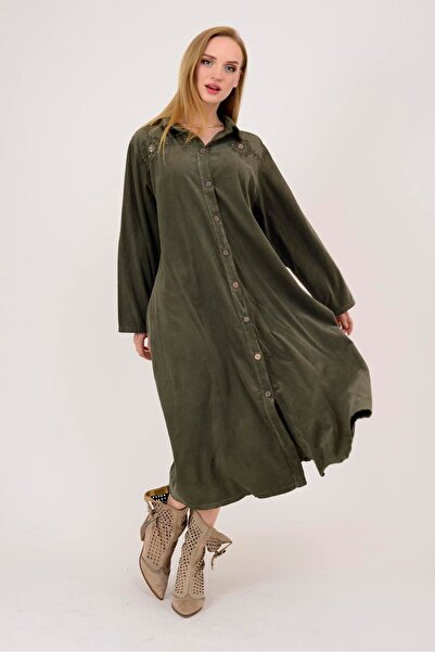 Park Moda 11429 ROCHIE DE CATIFELĂ CU DETALII DE PIELE DE CĂPĂTĂ CU FLORI LOVA